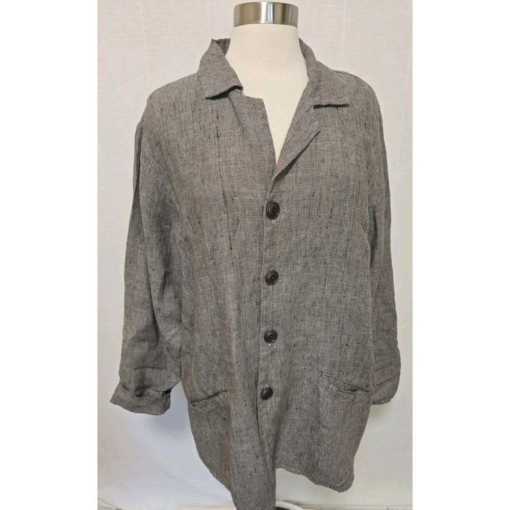 FLAX Jeanne‎ Engelhart Womens Small 100% Linen Jacket Brown Oversized Lagenlook